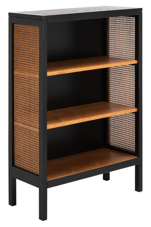 Safavieh Franz Modern Coastal Etagere With 3 Open Shelves - Stylish Black Wood & Natural Cane Accent Design ETG2104A