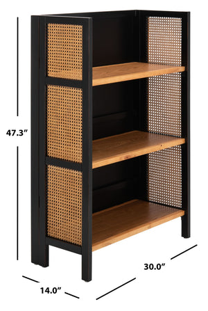 Safavieh Franz 3-Shelf Open Top Etagere - Modern Coastal Charm With Black Frame & Natural Cane Accent Design ETG2105A