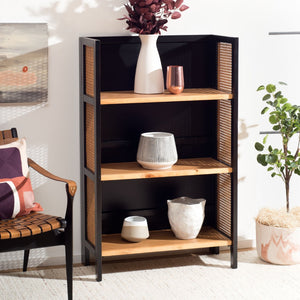Safavieh Franz 3-Shelf Open Top Etagere - Modern Coastal Charm With Black Frame & Natural Cane Accent Design ETG2105A