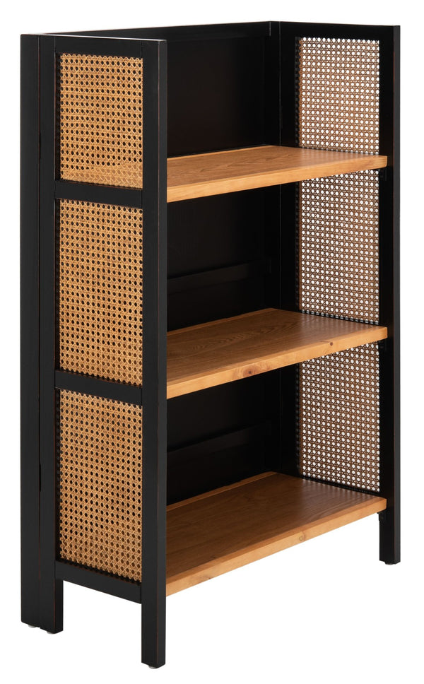 Safavieh Franz 3-Shelf Open Top Etagere - Modern Coastal Charm With Black Frame & Natural Cane Accent Design ETG2105A