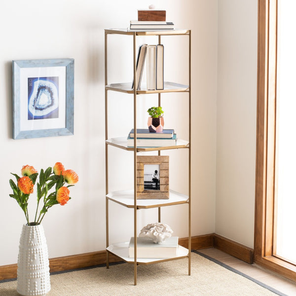 Safavieh Sylvie 5-Tier Etagere - Luxurious Brass Frame With White Shelves For Modern Home Display & Storage ETG3203A