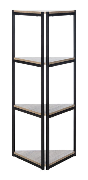 Safavieh Logan 4-Tier Industrial Corner Bookshelf – Stylish Black Iron Frame & Light Grey Oak Shelves For Modern Spaces ETG4200A