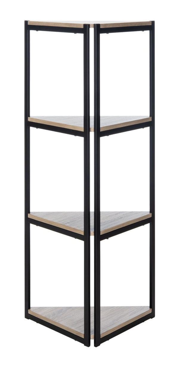 Safavieh Logan 4-Tier Industrial Corner Bookshelf – Stylish Black Iron Frame & Light Grey Oak Shelves For Modern Spaces ETG4200A
