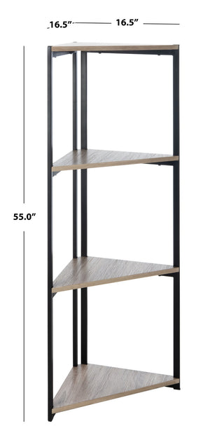 Safavieh Logan 4-Tier Industrial Corner Bookshelf – Stylish Black Iron Frame & Light Grey Oak Shelves For Modern Spaces ETG4200A