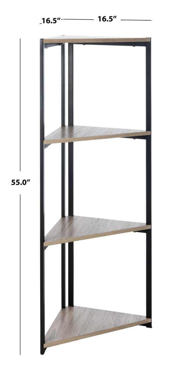 Safavieh Logan 4-Tier Industrial Corner Bookshelf – Stylish Black Iron Frame & Light Grey Oak Shelves For Modern Spaces ETG4200A