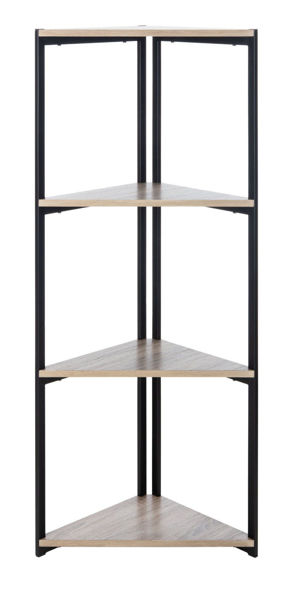 Safavieh Logan 4-Tier Industrial Corner Bookshelf – Stylish Black Iron Frame & Light Grey Oak Shelves For Modern Spaces ETG4200A
