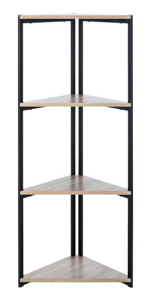 Safavieh Logan 4-Tier Industrial Corner Bookshelf – Stylish Black Iron Frame & Light Grey Oak Shelves For Modern Spaces ETG4200A