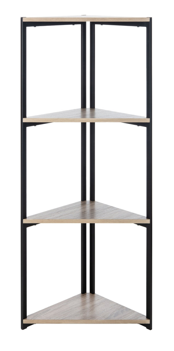 Safavieh Logan 4-Tier Industrial Corner Bookshelf – Stylish Black Iron Frame & Light Grey Oak Shelves For Modern Spaces ETG4200A