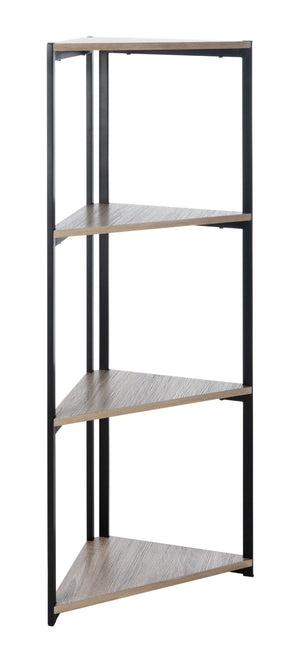 Safavieh Logan 4-Tier Industrial Corner Bookshelf – Stylish Black Iron Frame & Light Grey Oak Shelves For Modern Spaces ETG4200A