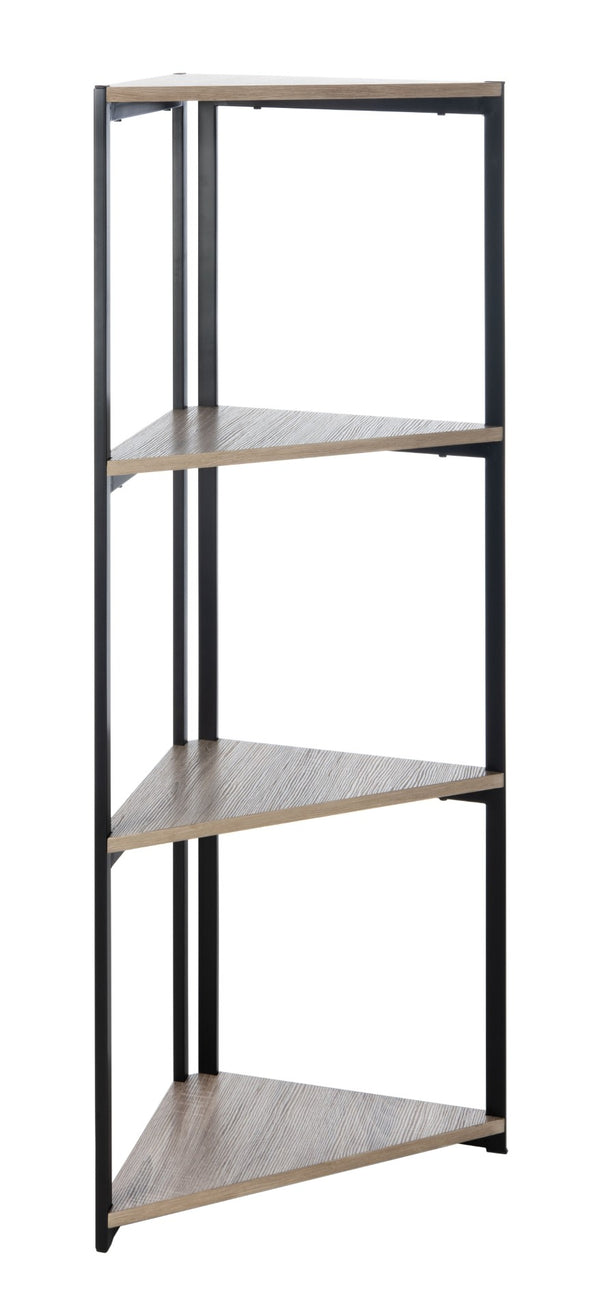Safavieh Logan 4-Tier Industrial Corner Bookshelf – Stylish Black Iron Frame & Light Grey Oak Shelves For Modern Spaces ETG4200A