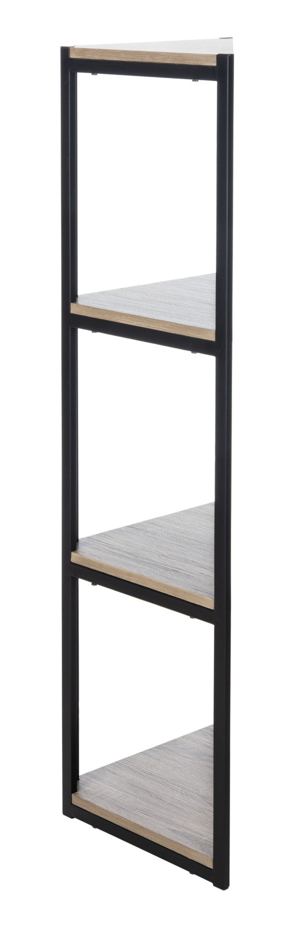 Safavieh Logan 4-Tier Industrial Corner Bookshelf – Stylish Black Iron Frame & Light Grey Oak Shelves For Modern Spaces ETG4200A