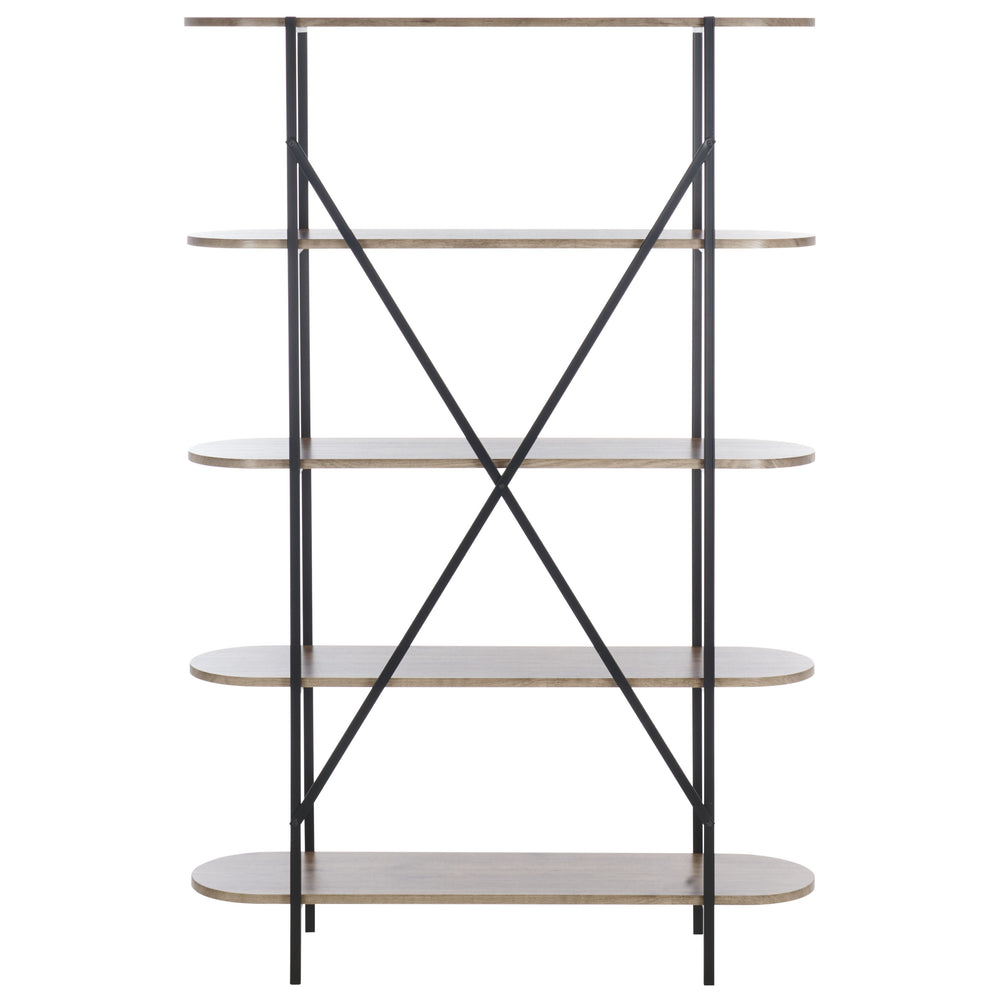Safavieh Figaro 4 Tier Bookcase - Modern Natural Oak Finish With Black Legs, Uv Resistant & Stylish Storage Solution Brown ,Black Wood ,Metal Etg4201a