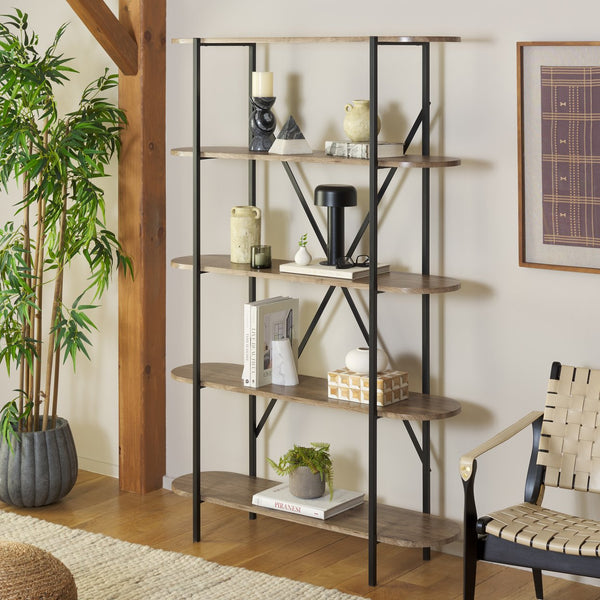 Safavieh Figaro 4 Tier Bookcase - Modern Natural Oak Finish With Black Legs, Uv Resistant & Stylish Storage Solution Brown ,Black Wood ,Metal Etg4201a