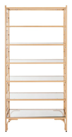 Safavieh Brooklyn 7-Tier Etagere - Elegant Gold Quatrefoil Frame With Glass Shelves For Stylish Storage Solutions ETG6203A
