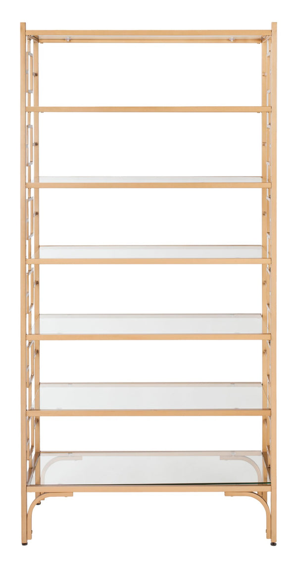 Safavieh Brooklyn 7-Tier Etagere - Elegant Gold Quatrefoil Frame With Glass Shelves For Stylish Storage Solutions ETG6203A