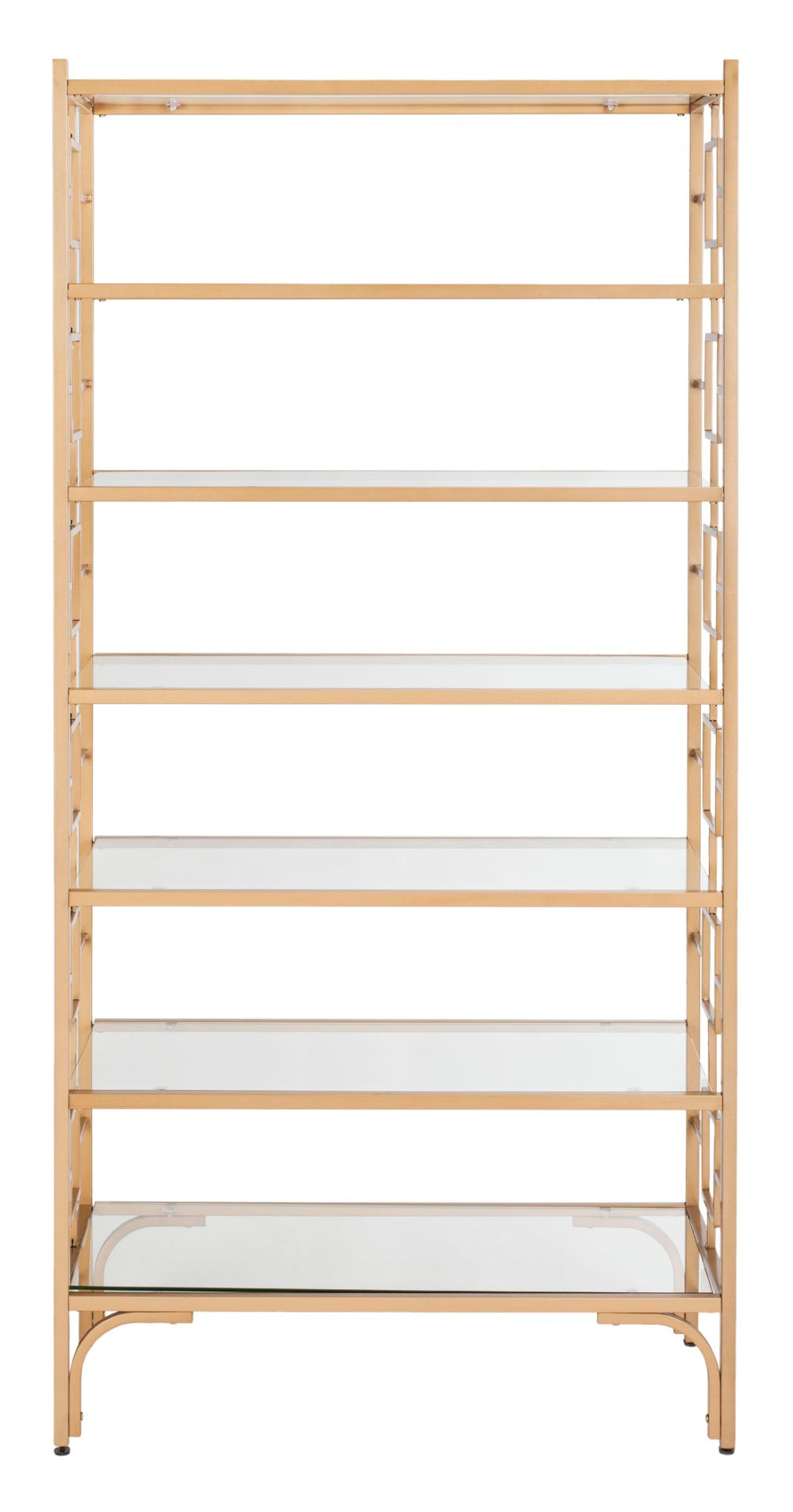Safavieh Brooklyn 7-Tier Etagere - Elegant Gold Quatrefoil Frame With Glass Shelves For Stylish Storage Solutions ETG6203A