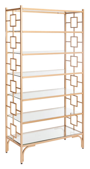 Safavieh Brooklyn 7-Tier Etagere - Elegant Gold Quatrefoil Frame With Glass Shelves For Stylish Storage Solutions ETG6203A