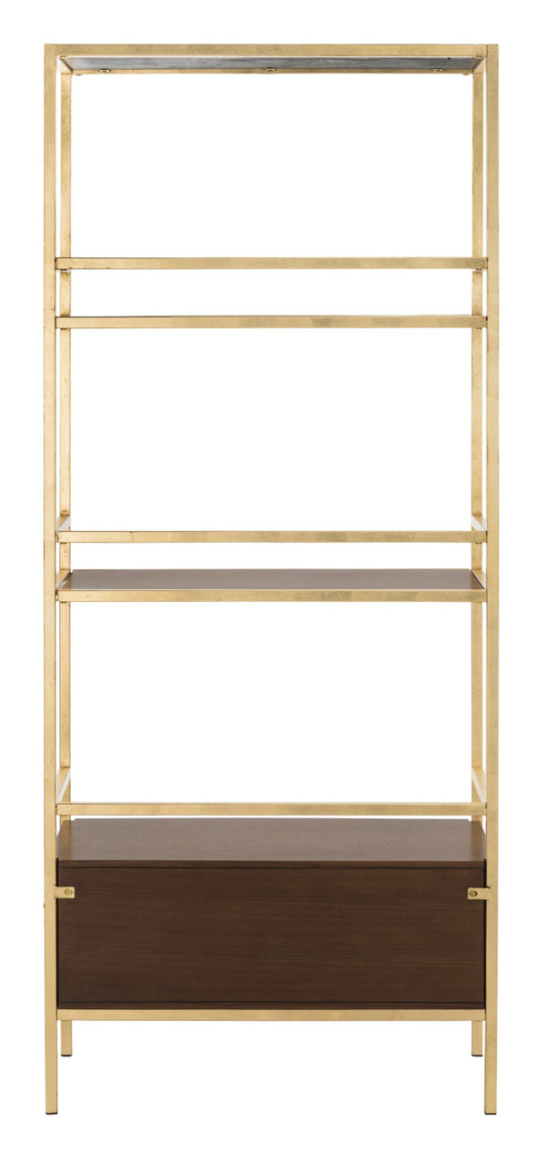 Safavieh Mateo 4-Tier Open Shelf Etagere With Drawer - Luxurious Walnut & Gold Frame For Stylish Storage Solutions ETG6205A