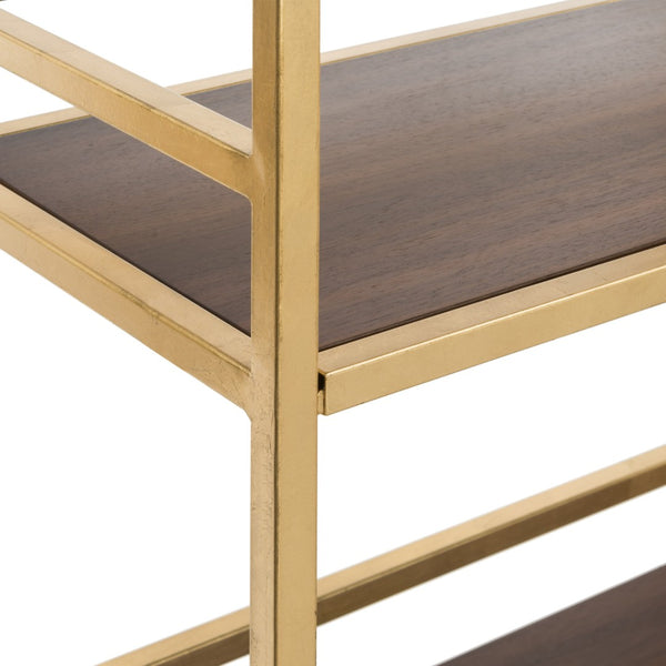 Safavieh Mateo 4-Tier Open Shelf Etagere With Drawer - Luxurious Walnut & Gold Frame For Stylish Storage Solutions ETG6205A