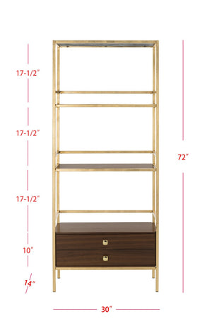 Safavieh Mateo 4-Tier Open Shelf Etagere With Drawer - Luxurious Walnut & Gold Frame For Stylish Storage Solutions ETG6205A
