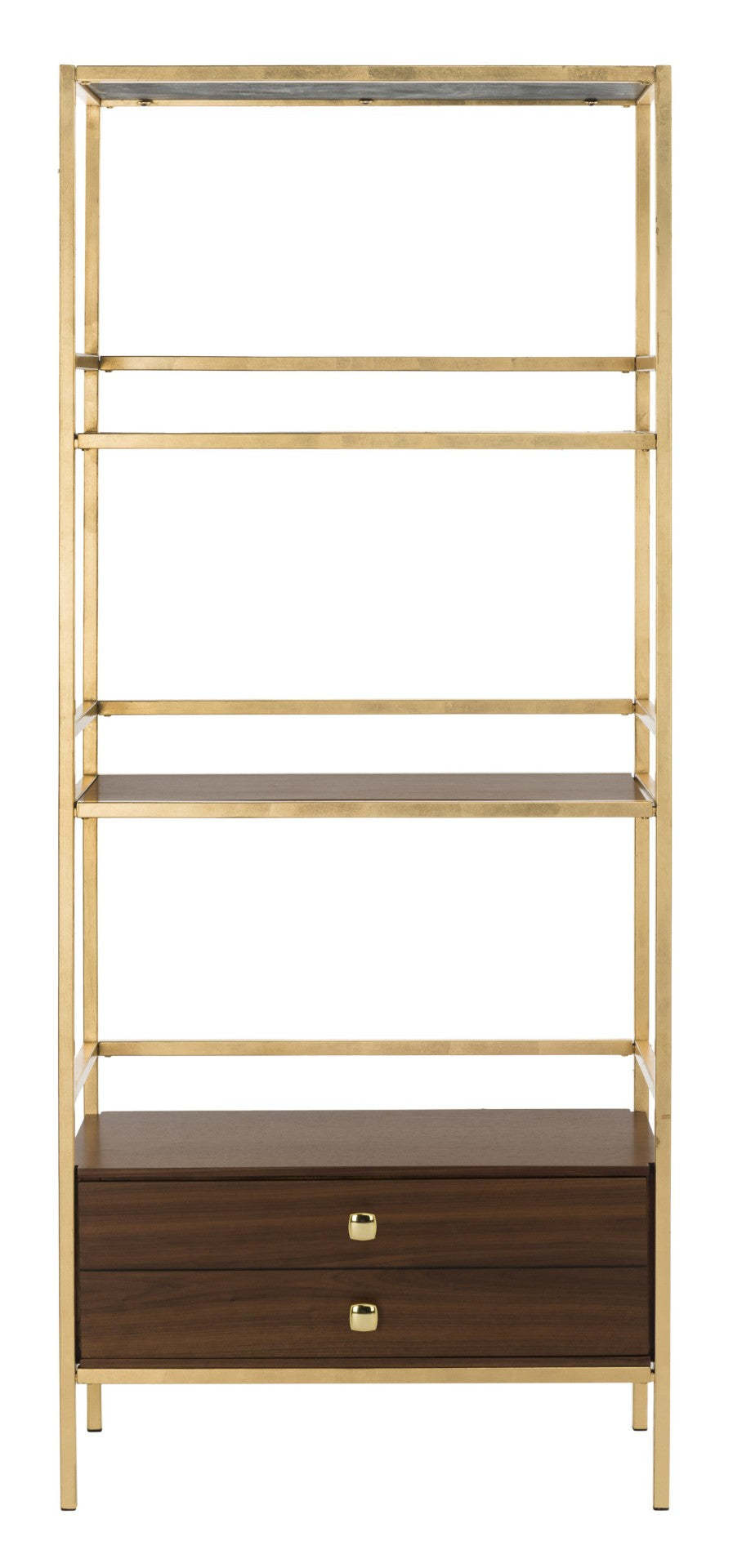 Safavieh Mateo 4-Tier Open Shelf Etagere With Drawer - Luxurious Walnut & Gold Frame For Stylish Storage Solutions ETG6205A