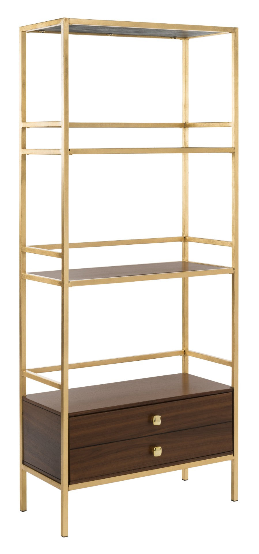 Safavieh Mateo 4-Tier Open Shelf Etagere With Drawer - Luxurious Walnut & Gold Frame For Stylish Storage Solutions ETG6205A