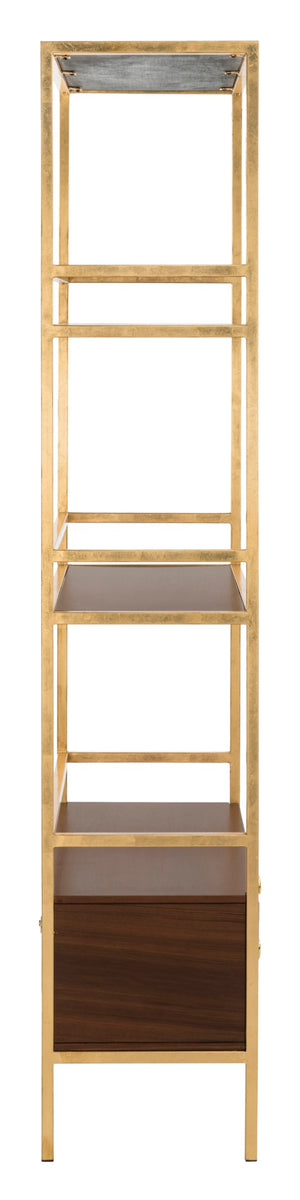 Safavieh Mateo 4-Tier Open Shelf Etagere With Drawer - Luxurious Walnut & Gold Frame For Stylish Storage Solutions ETG6205A