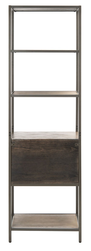 Safavieh Jola 5-Shelf Etagere With Drawer - Stylish Rustic Oak & Gunmetal Display Unit For Home Organization ETG6400A