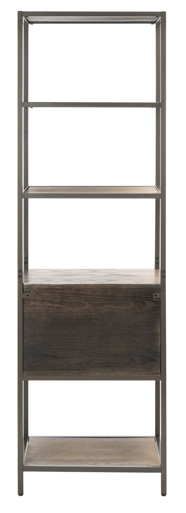 Safavieh Jola 5-Shelf Etagere With Drawer - Stylish Rustic Oak & Gunmetal Display Unit For Home Organization ETG6400A