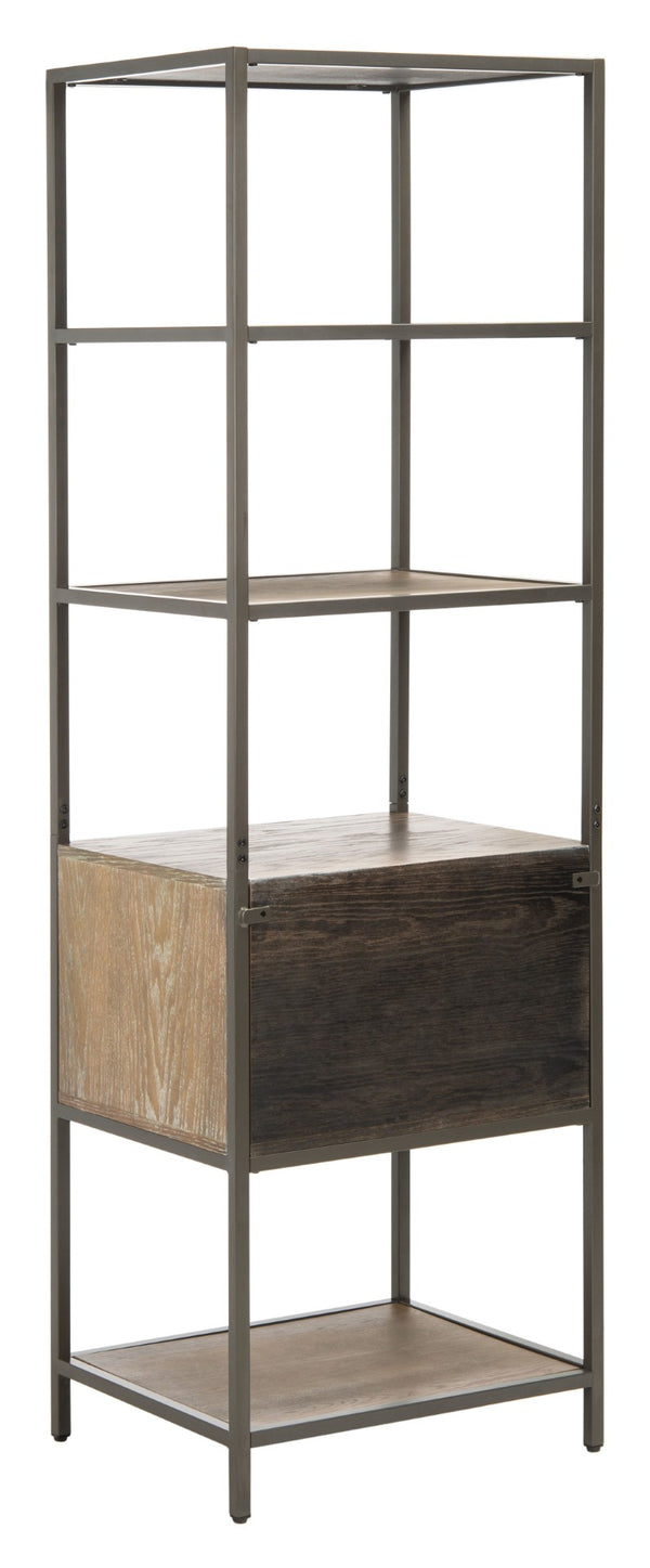 Safavieh Jola 5-Shelf Etagere With Drawer - Stylish Rustic Oak & Gunmetal Display Unit For Home Organization ETG6400A
