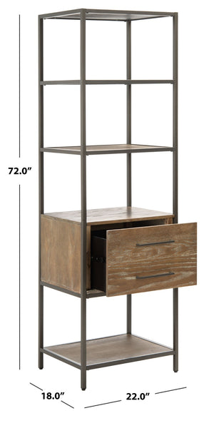 Safavieh Jola 5-Shelf Etagere With Drawer - Stylish Rustic Oak & Gunmetal Display Unit For Home Organization ETG6400A