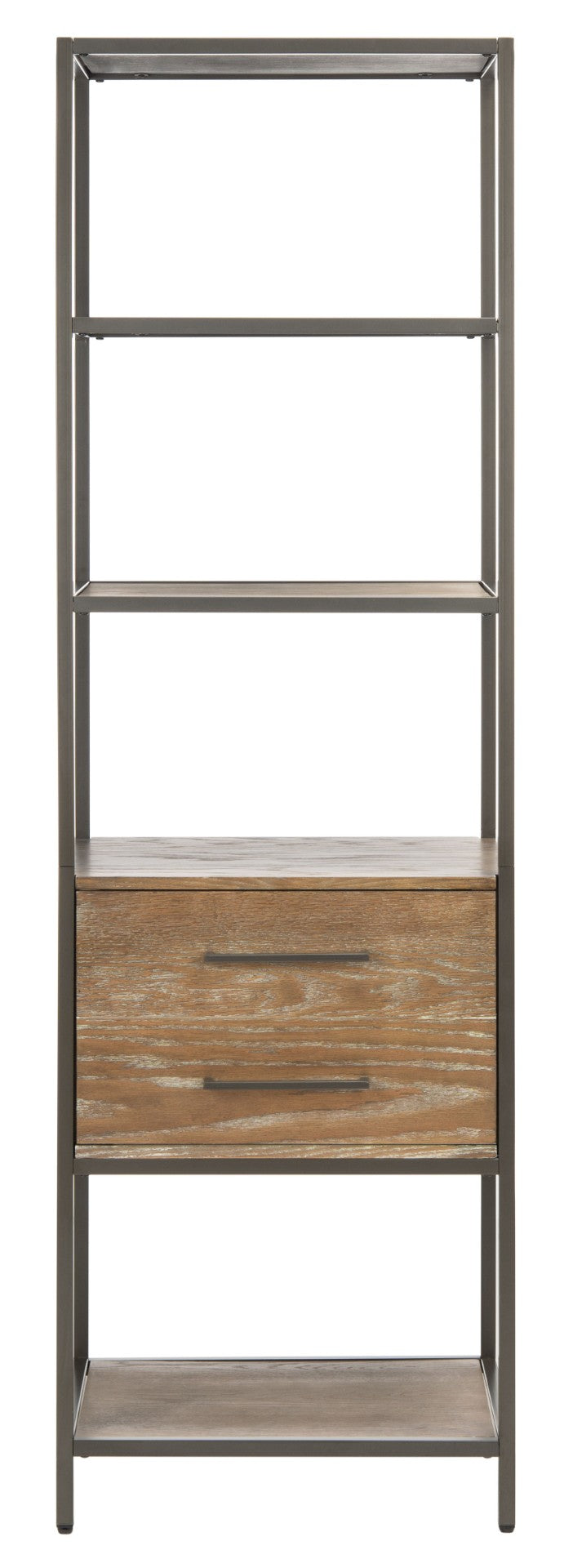Safavieh Jola 5-Shelf Etagere With Drawer - Stylish Rustic Oak & Gunmetal Display Unit For Home Organization ETG6400A
