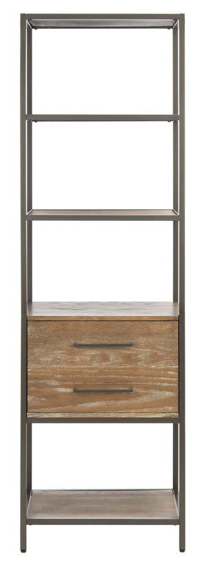 Safavieh Jola 5-Shelf Etagere With Drawer - Stylish Rustic Oak & Gunmetal Display Unit For Home Organization ETG6400A