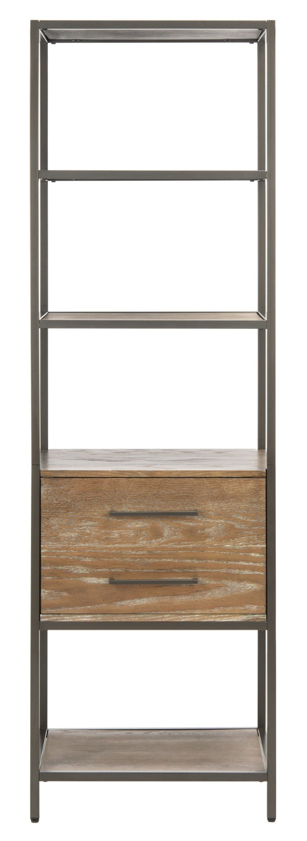 Safavieh Jola 5-Shelf Etagere With Drawer - Stylish Rustic Oak & Gunmetal Display Unit For Home Organization ETG6400A