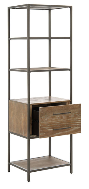 Safavieh Jola 5-Shelf Etagere With Drawer - Stylish Rustic Oak & Gunmetal Display Unit For Home Organization ETG6400A