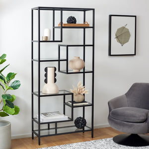 Safavieh Ramie Etagere With Staggered Shelves For Stylish Display In Living Rooms, Offices, And Entryways Matte Black ETG6404C