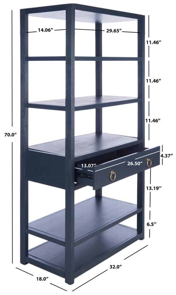 Safavieh Johni Etagere With 5 Open Shelves And 1 Stylish Drawer For Elegant Home Organization And Display Navy ETG9200A