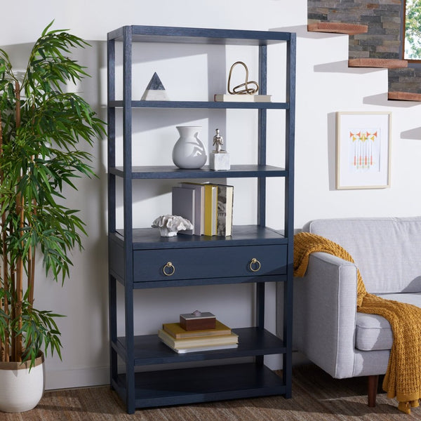 Safavieh Johni Etagere With 5 Open Shelves And 1 Stylish Drawer For Elegant Home Organization And Display Navy ETG9200A