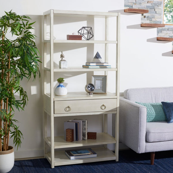 Safavieh Johni Etagere With 5 Open Shelves And 1 Stylish Drawer For Elegant Home Organization And Display Antique White ETG9200B
