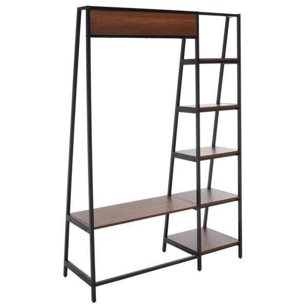 Safavieh Akasha Hall Tree Etagere - Rustic Entryway Organizer With Hooks, Bench & Stylish Walnut Finish ETG9300A