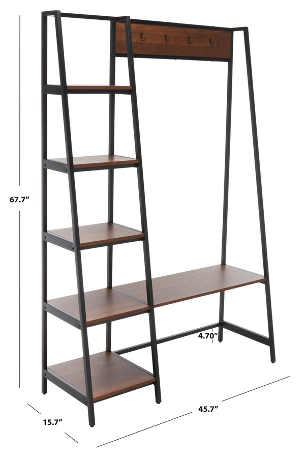 Safavieh Akasha Hall Tree Etagere - Rustic Entryway Organizer With Hooks, Bench & Stylish Walnut Finish ETG9300A