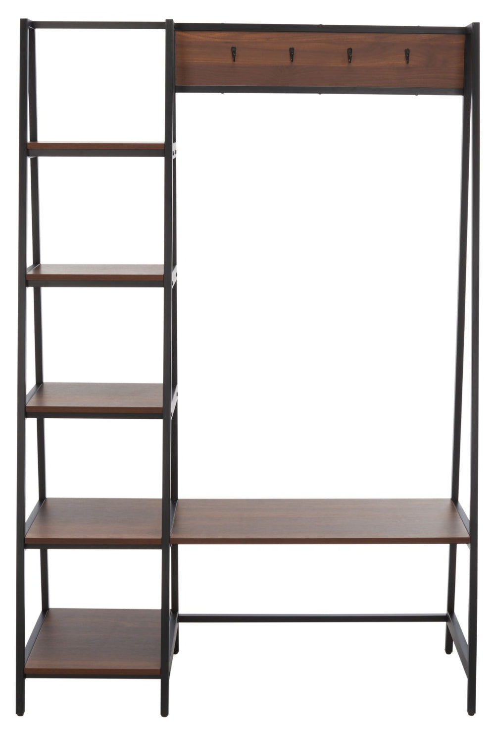 Safavieh Akasha Hall Tree Etagere - Rustic Entryway Organizer With Hooks, Bench & Stylish Walnut Finish ETG9300A