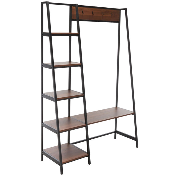 Safavieh Akasha Hall Tree Etagere - Rustic Entryway Organizer With Hooks, Bench & Stylish Walnut Finish ETG9300A