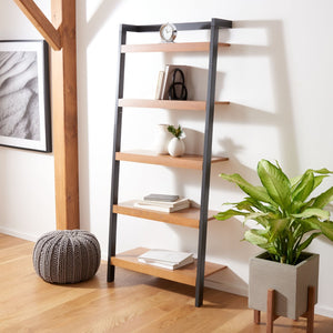 Safavieh Beauregard 5-Tier Leaning Etagere - Industrial Farmhouse Design For Stylish Storage & Display Natural / Charcoal ETG9402A