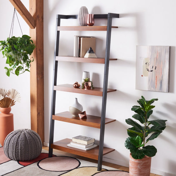 Safavieh Beauregard 5-Tier Leaning Etagere - Industrial Farmhouse Design For Stylish Storage & Display Honey Brown / Charcoal ETG9402C