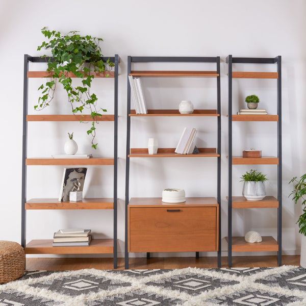 Safavieh Beauregard 5-Tier Leaning Etagere - Industrial Farmhouse Design For Stylish Storage & Display Natural / Charcoal ETG9402A