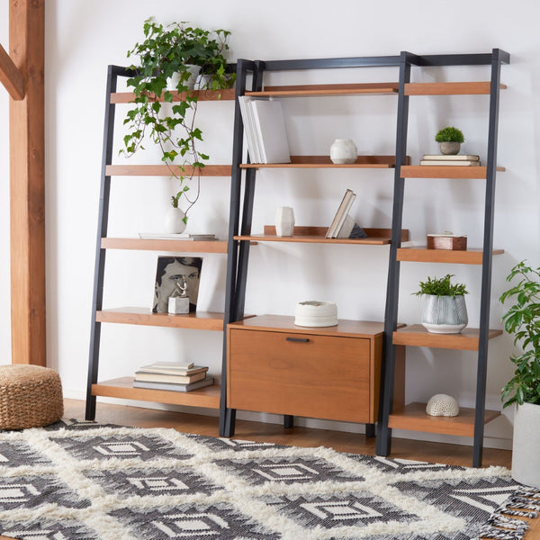 Safavieh Beauregard 5-Tier Leaning Etagere - Industrial Farmhouse Design For Stylish Storage & Display Natural / Charcoal ETG9402A
