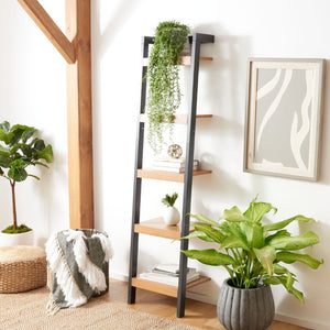 Safavieh Yassi 5-Tier Leaning Etagere - Rustic Storage Solution For Small Spaces With Stylish Open Shelving Natural / Charcoal ETG9403A
