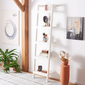 Safavieh Yassi 5-Tier Leaning Etagere - Rustic Storage Solution For Small Spaces With Stylish Open Shelving White ETG9403B