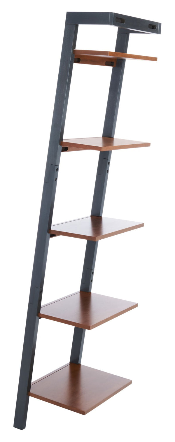 Safavieh Yassi 5-Tier Leaning Etagere - Rustic Storage Solution For Small Spaces With Stylish Open Shelving Honey Brown / Charcoal ETG9403C